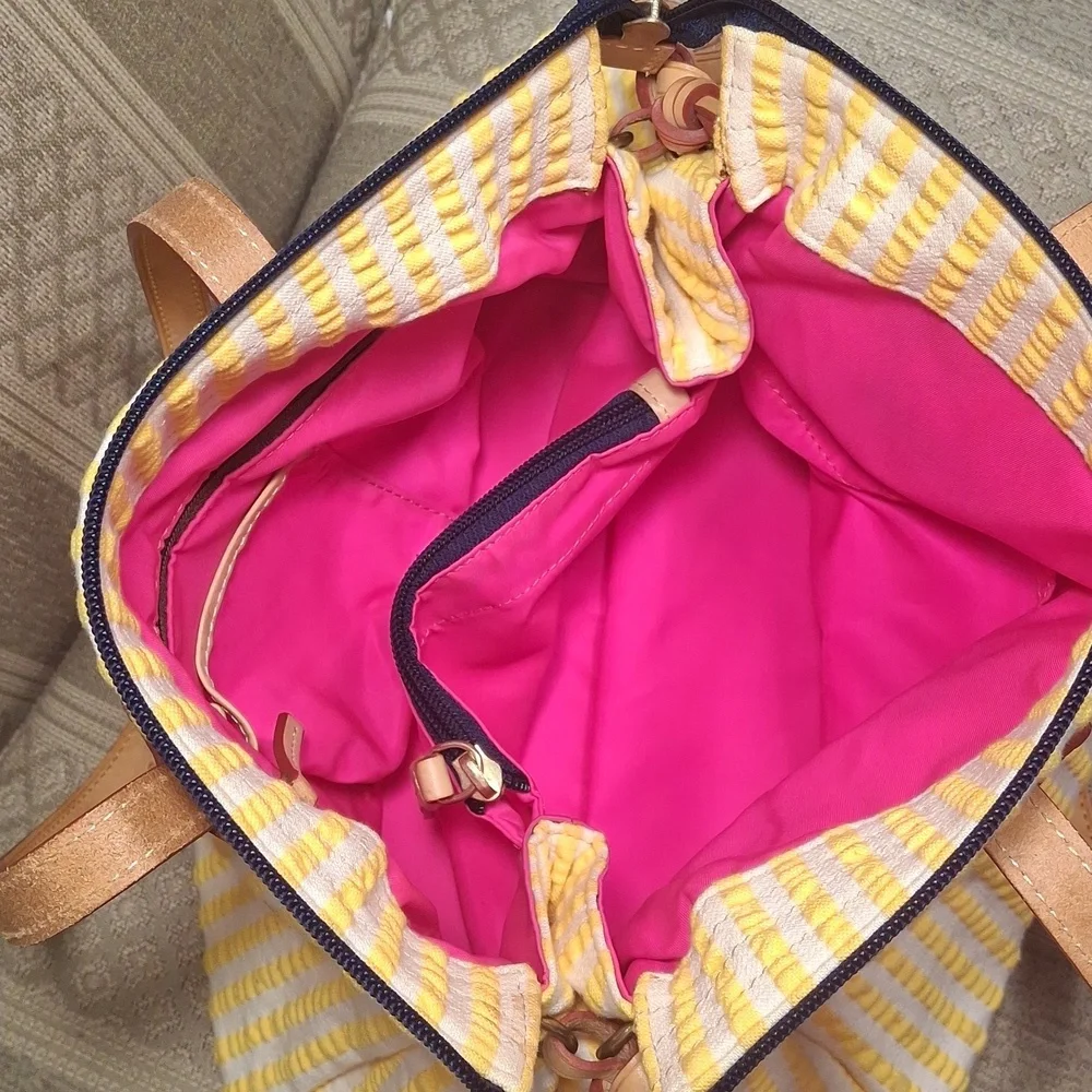 Dooney & Bourke Yellow Seersucker & Leather Hobo Bag